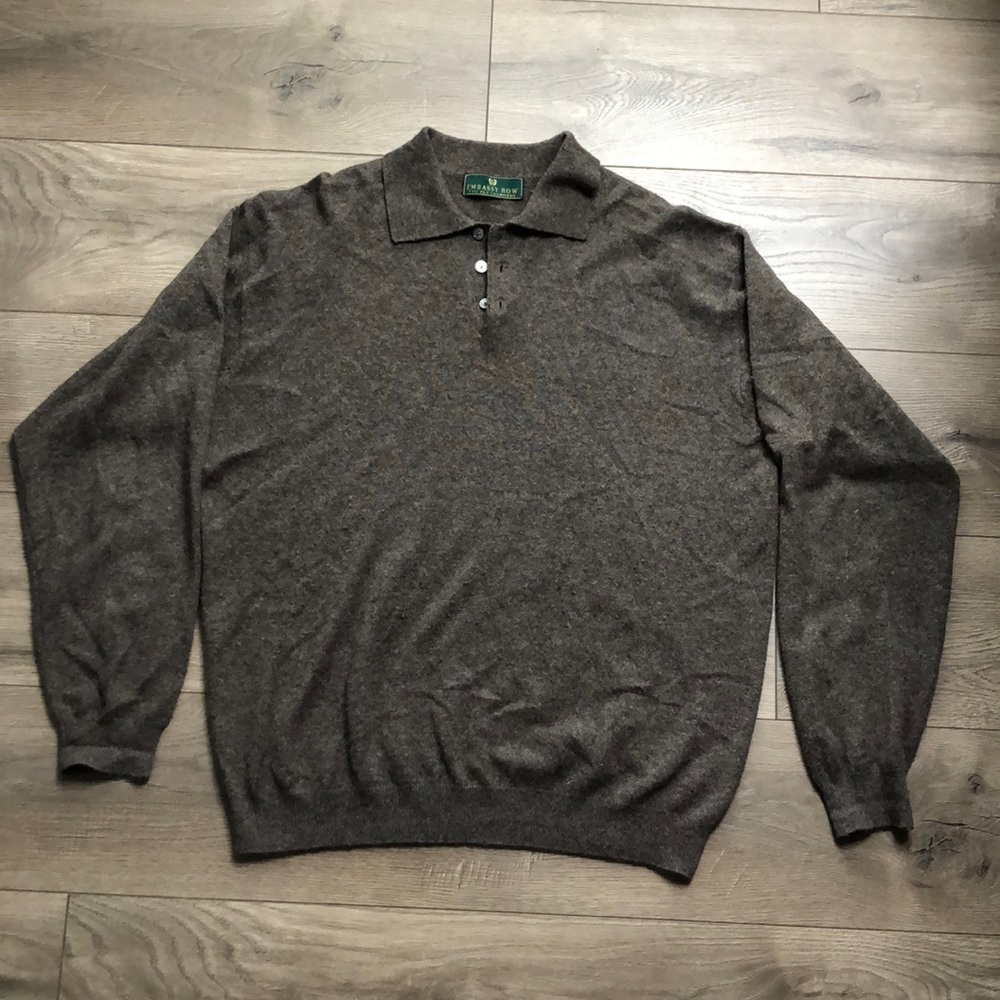 Embassy Row Men’s Two Ply 100% Cashmere Collared Pullover Sweater Size XL *READ!